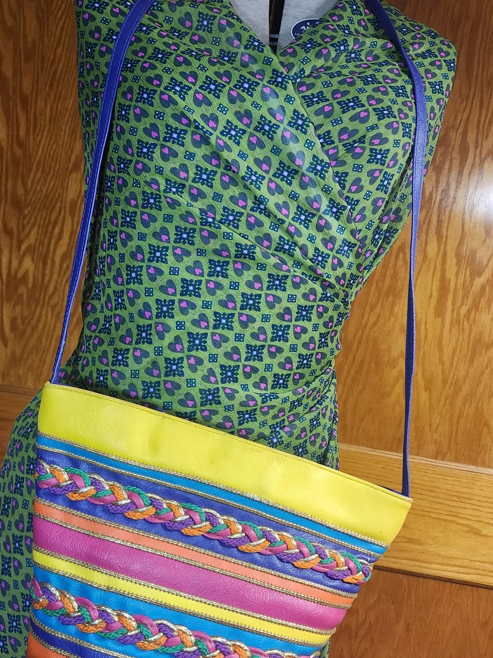 Vintage Multicolor Braided Stripe Crossbody Bag
